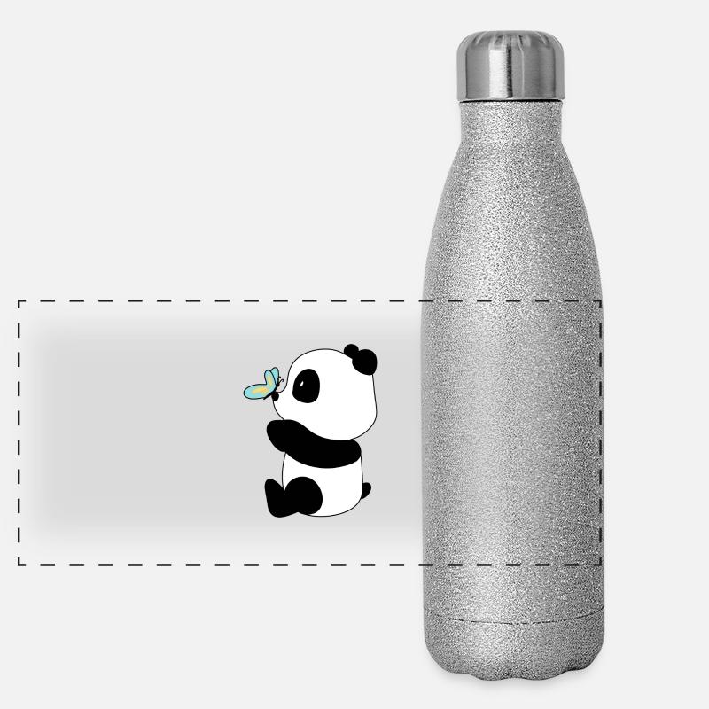 Panda & Butterfly – Sanfte Begegnung Panorama Glitzer Isolierflasche 500 ml