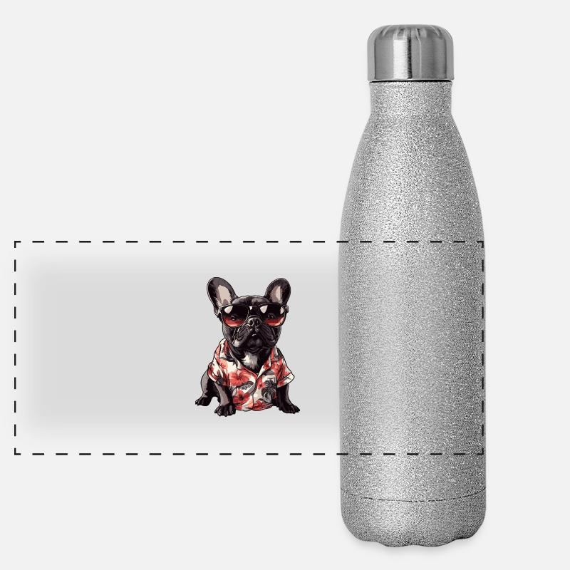 Buldog Français Chien Été Gourde isotherme panoramique pailletée 500 ml