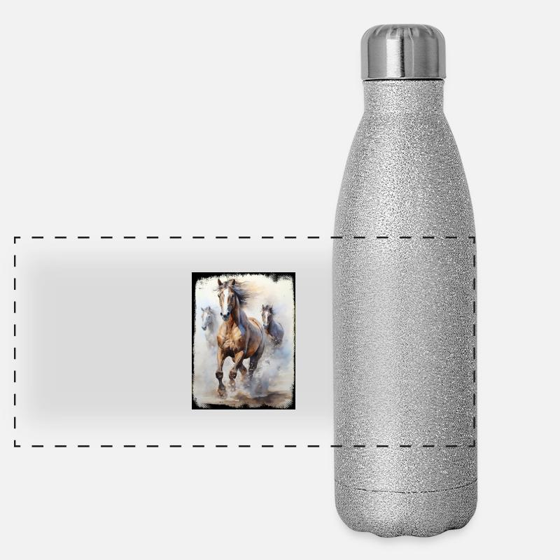 Wild Horses Group Nature Beach Water Splash Panoramic Glitter Thermal Bottle 500 ml