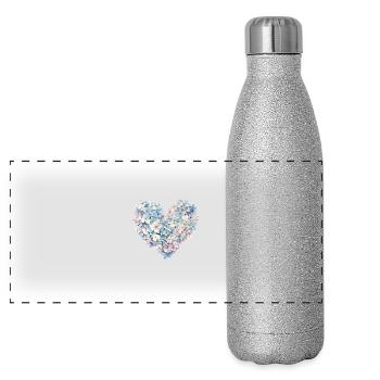 Heart of Hydrangeas Flowers - Delicate Blossoms - Panoramic Glitter Thermal Bottle 500 ml - silver glitter - Front