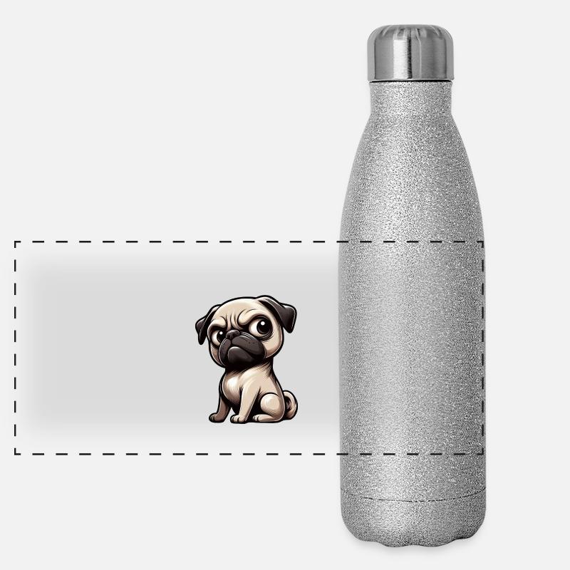 Cute cartoon pug skeptical look Panoramic Glitter Thermal Bottle 500 ml
