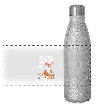 Joyeuses Pâques Lapin de Pâques Vintage - Gourde isotherme panoramique pailletée 500 ml - paillettes argentées - Devant