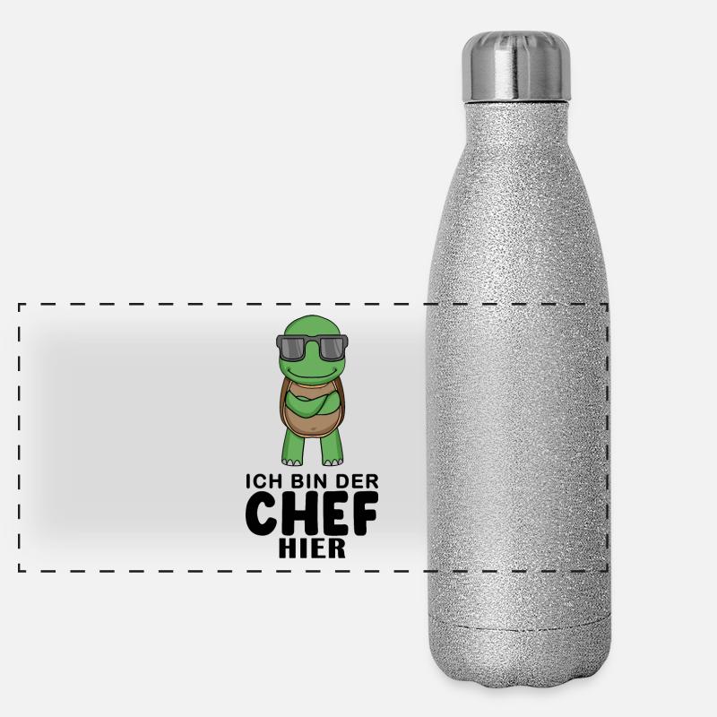 Chef Spruch mit Schildkröte Motiv Panorama Glitzer Isolierflasche 500 ml
