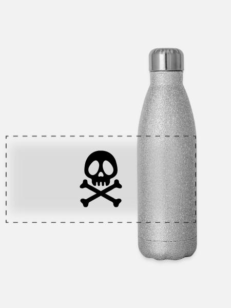 Pirate skull - Gourde isotherme panoramique pailletée 500 ml - paillettes argentées - Devant