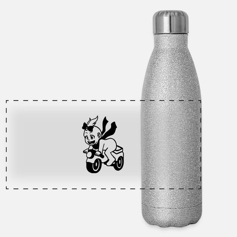 Mädchen auf Motorrad Panorama Glitzer Isolierflasche 500 ml