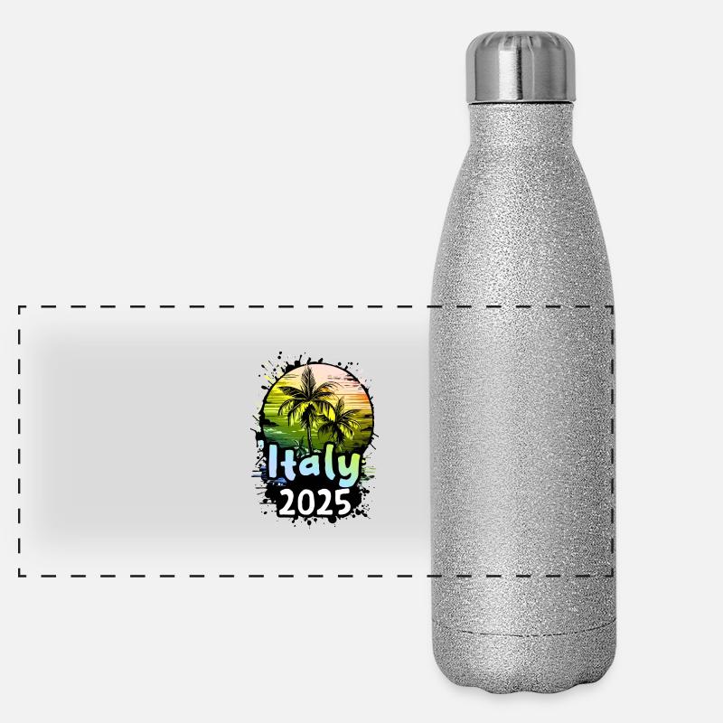 Italie 2025 Palmiers de vacances Gourde isotherme panoramique pailletée 500 ml