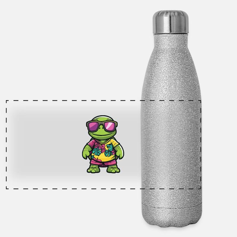 Tortue Bande dessinée Vacances Gourde isotherme panoramique pailletée 500 ml