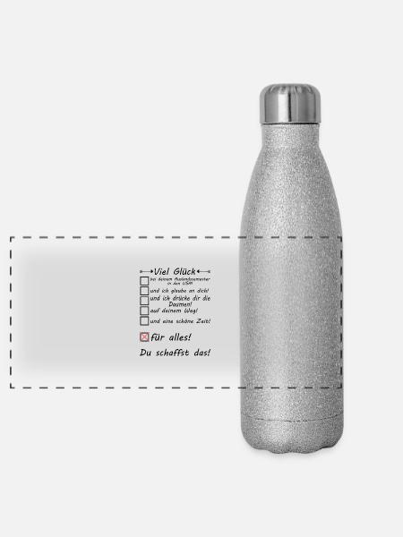 USA Amerika Auslandssemester - Semester Studieren - Panorama Glitzer Isolierflasche 500 ml - Silber Glitzer - Vorne