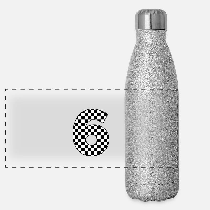 Nummer 6 kariert Panorama Glitzer Isolierflasche 500 ml