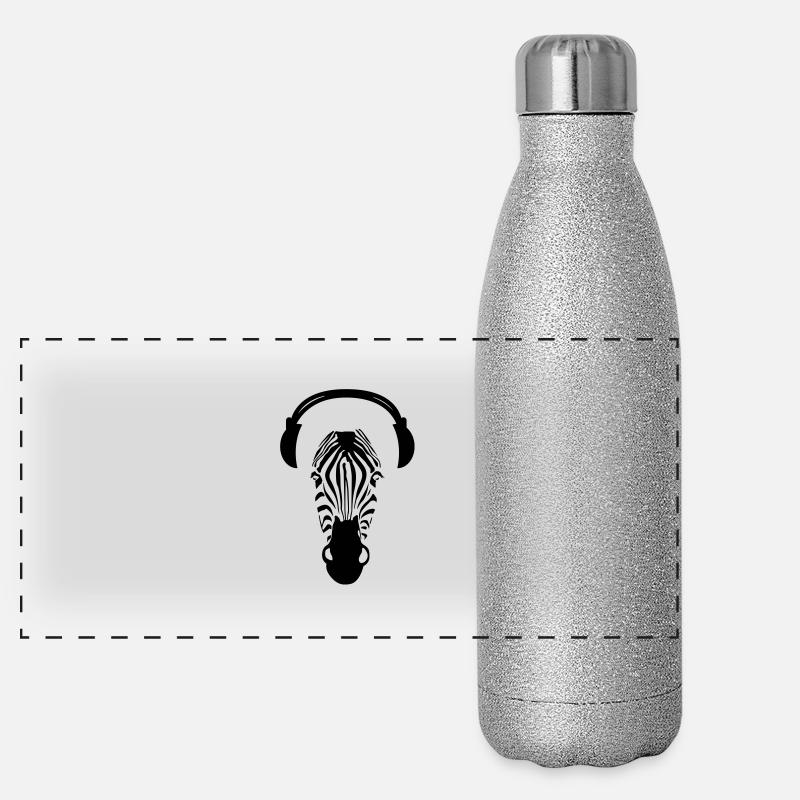 Zebra with Headphones - Panoramic Glitter Thermal Bottle 500 ml - silver glitter