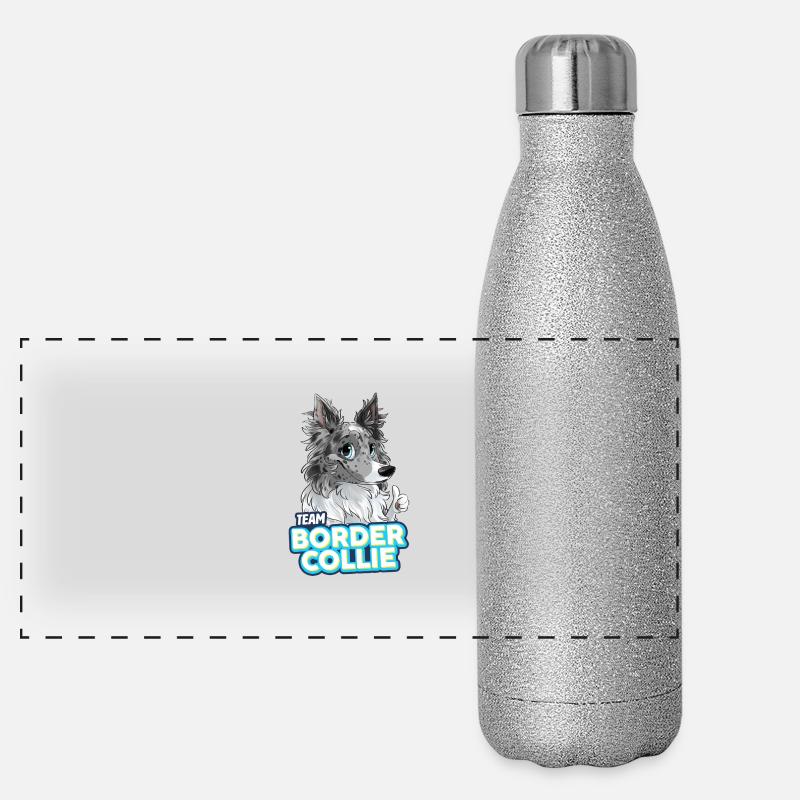 TEAM Border Collie Poils Longs - Bleu Merle Gourde isotherme panoramique pailletée 500 ml