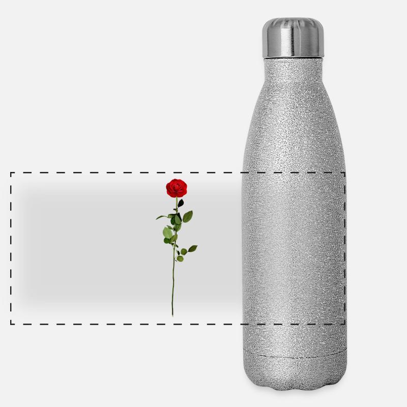 Rose avec tige Gourde isotherme panoramique pailletée 500 ml