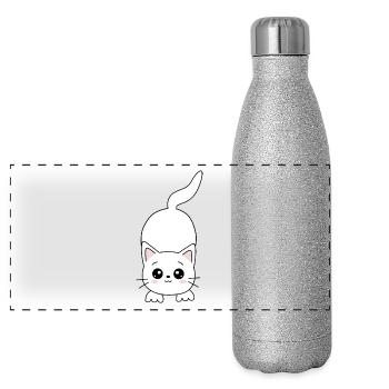 Cat White White Cats Kawaii Cat Cute - Panoramic Glitter Thermal Bottle 500 ml - silver glitter - Front