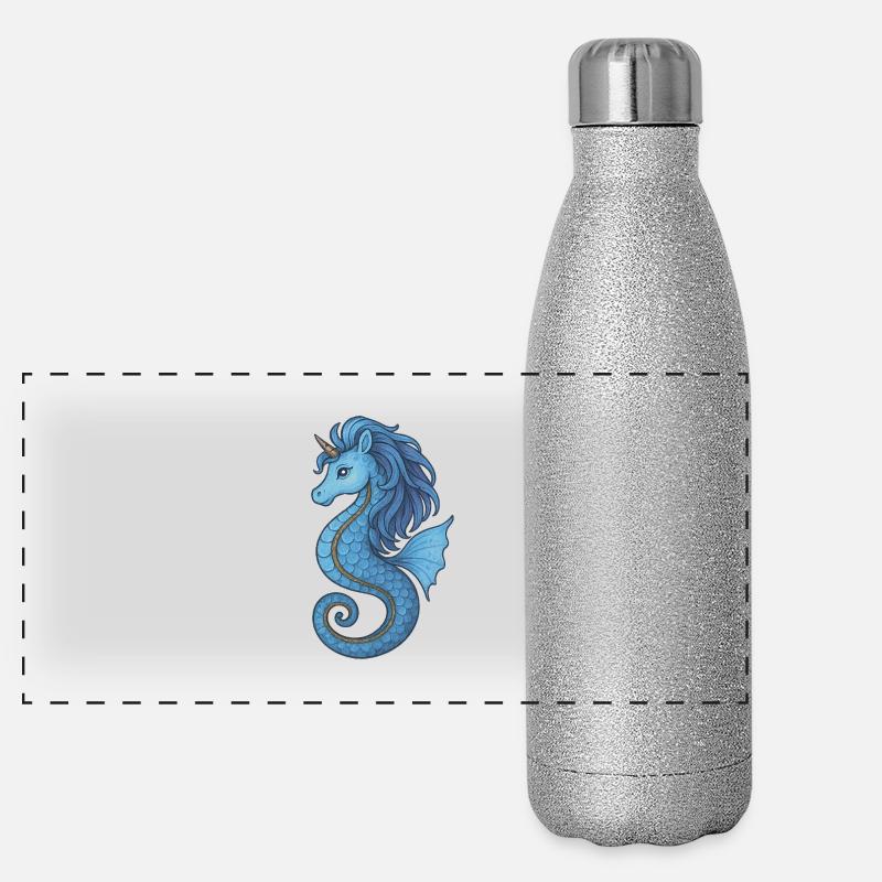 Seepferdchen-Einhornblauer Ozean Panorama Glitzer Isolierflasche 500 ml