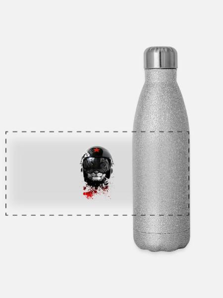 russische Pilot v6 von dk - Panorama Glitzer Isolierflasche 500 ml - Silber Glitzer - Vorne