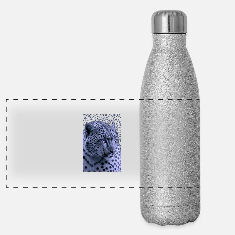 Yeux bleu léopard des neiges Gourde isotherme panoramique pailletée 500 ml