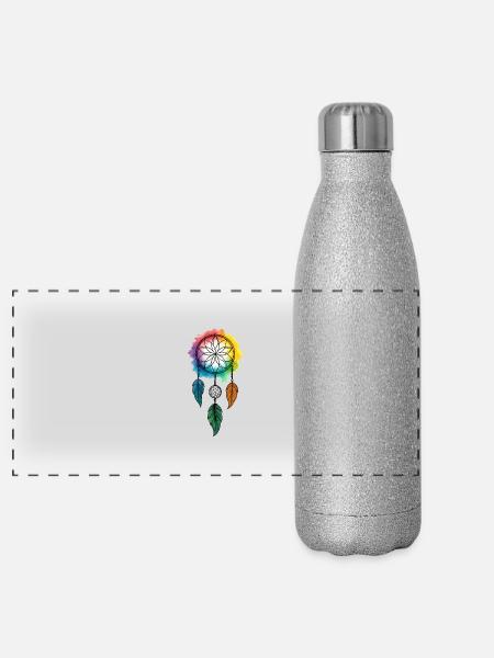 Catching dreams, colors flowing - Panoramic Glitter Thermal Bottle 500 ml - silver glitter - Front