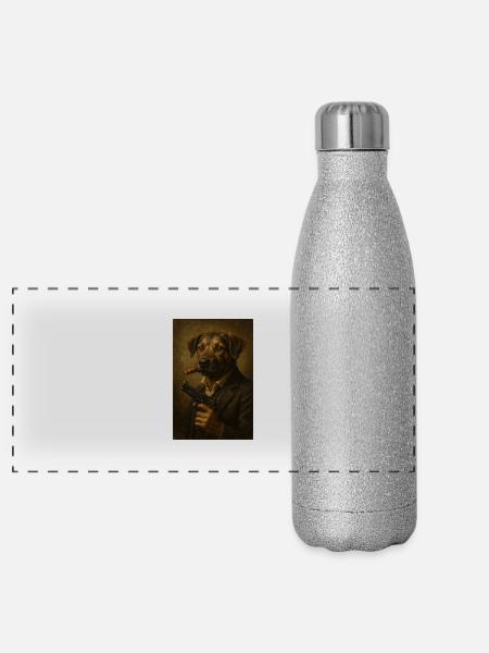 Dog with Gun - Panoramic Glitter Thermal Bottle 500 ml - silver glitter - Front