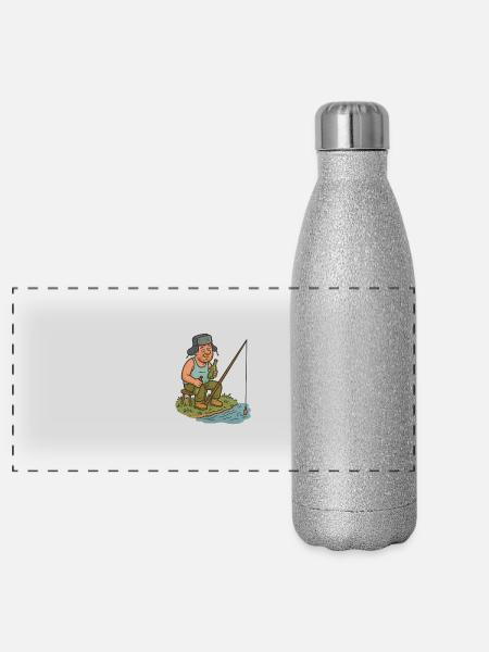 Betrunkener Angler - Panorama Glitzer Isolierflasche 500 ml - Silber Glitzer - Vorne