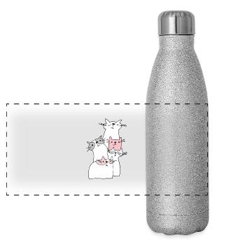 Meet cats - Panoramic Glitter Thermal Bottle 500 ml - silver glitter - Front
