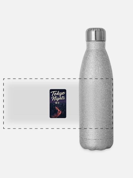 Nuits de Tokyo - Gourde isotherme panoramique pailletée 500 ml - paillettes argentées - Devant