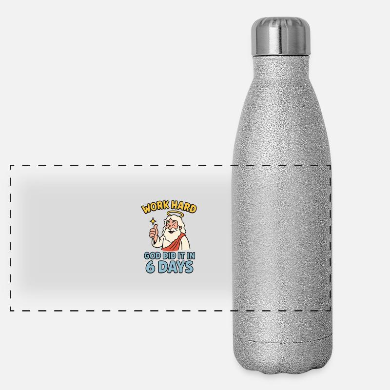 work hard - god did it in 6 days Panorama Glitzer Isolierflasche 500 ml