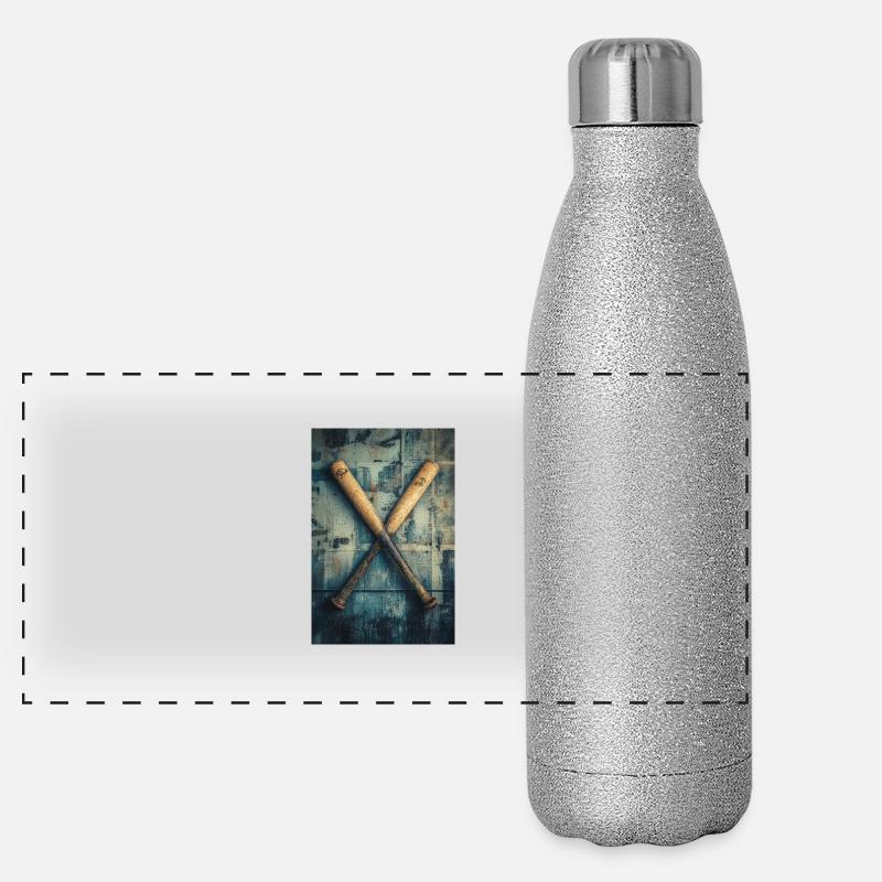 Vintage Crossed Baseball Bats Panoramic Glitter Thermal Bottle 500 ml