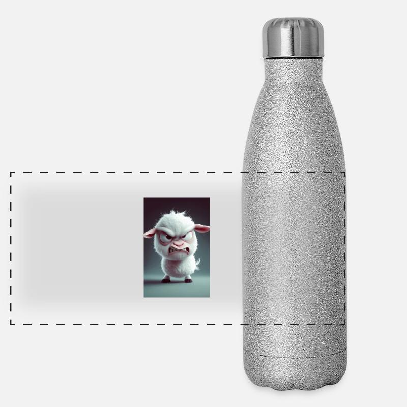 Wütende Karikatur-Schafwut Panorama Glitzer Isolierflasche 500 ml