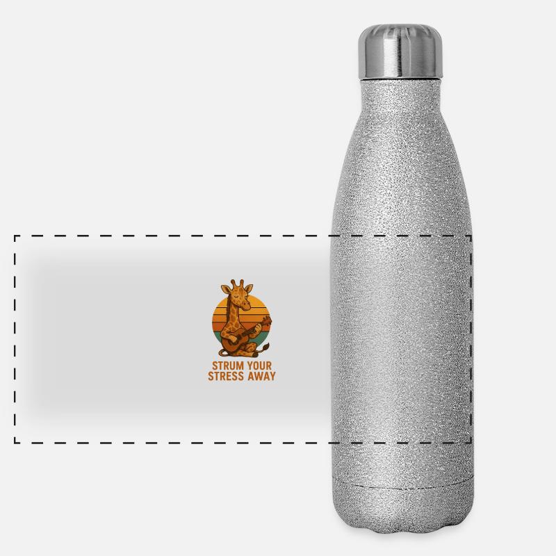 Strum Your Stress Away – Giraffe mit Gitarre im Vi Panorama Glitzer Isolierflasche 500 ml