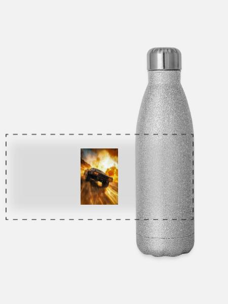 Muscle Car in Firestorm Drift - Panoramic Glitter Thermal Bottle 500 ml - silver glitter - Front