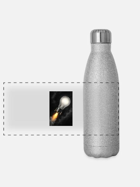 Raketengetriebene Bright Idea - Panorama Glitzer Isolierflasche 500 ml - Silber Glitzer - Vorne