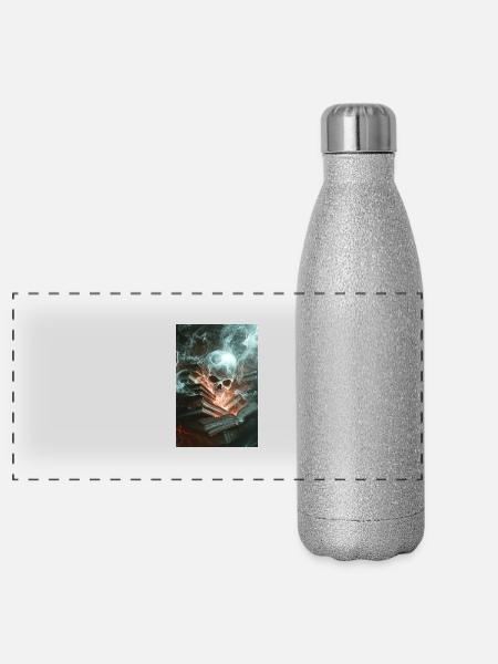 Haunted Knowledge Unleashed - Panoramic Glitter Thermal Bottle 500 ml - silver glitter - Front