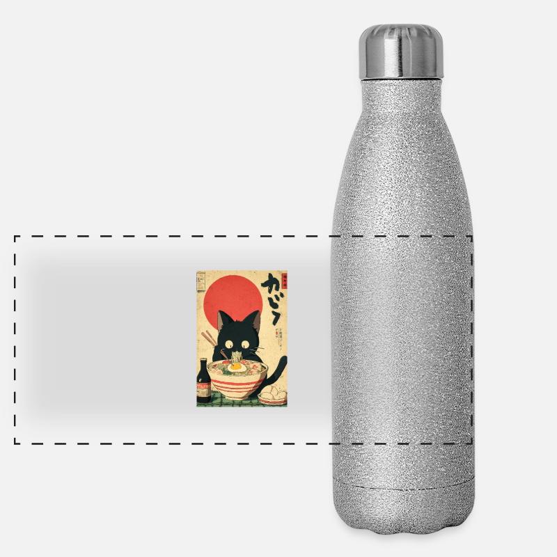 Affiche rétro Ramen Cat - Gourde isotherme panoramique pailletée 500 ml - paillettes argentées