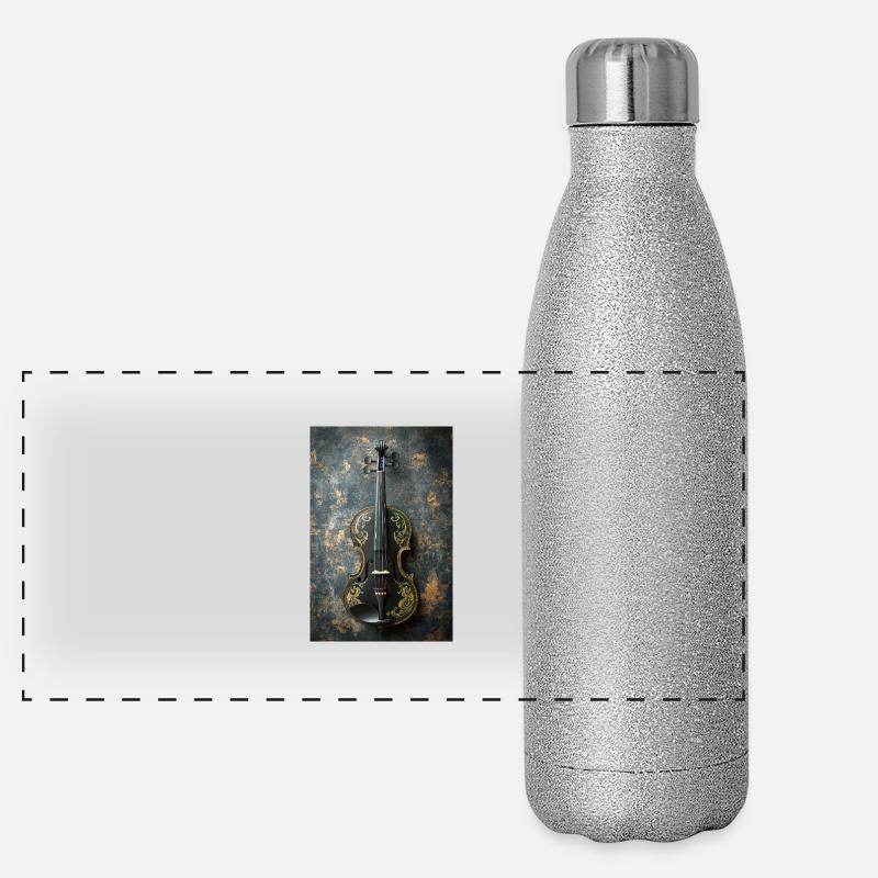 Elegant Black and Gold Violin Panoramic Glitter Thermal Bottle 500 ml
