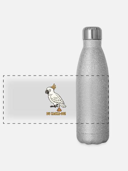 Witziger Kakadu Spruch - Panorama Glitzer Isolierflasche 500 ml - Silber Glitzer - Vorne