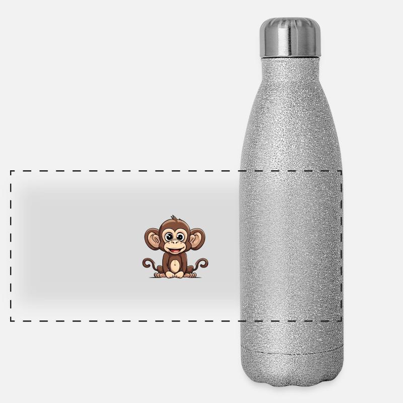 Cartoon monkey cute design - Panoramic Glitter Thermal Bottle 500 ml - silver glitter