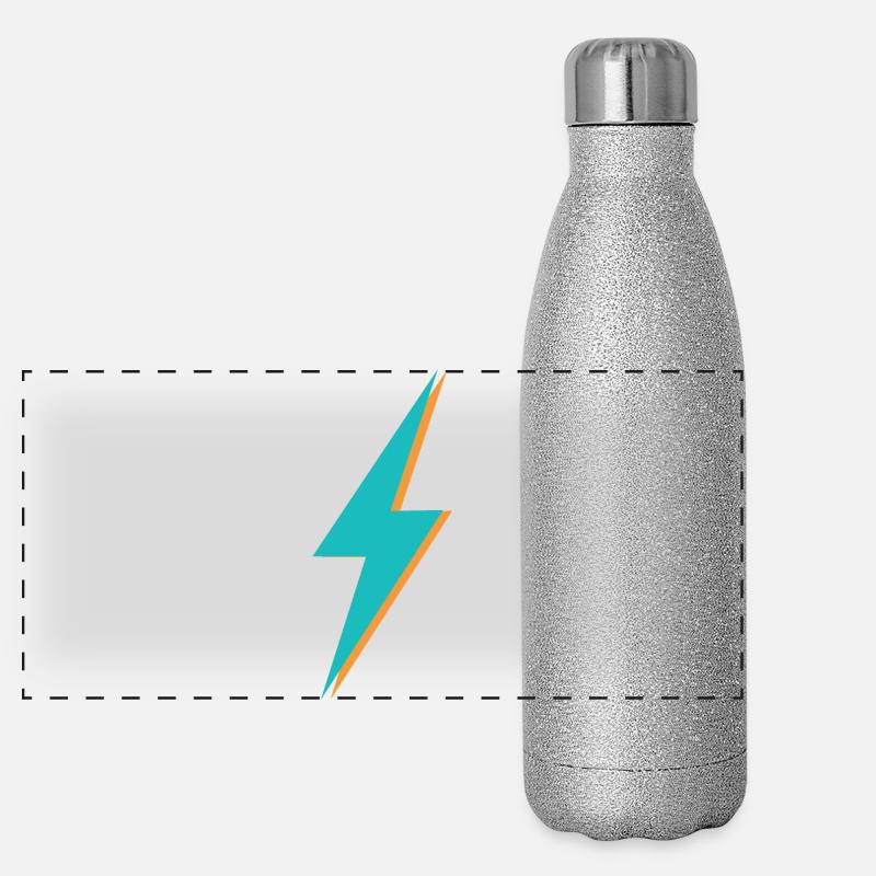 Blauer und orangefarbener Blitz - Panorama Glitzer Isolierflasche 500 ml - Silber Glitzer
