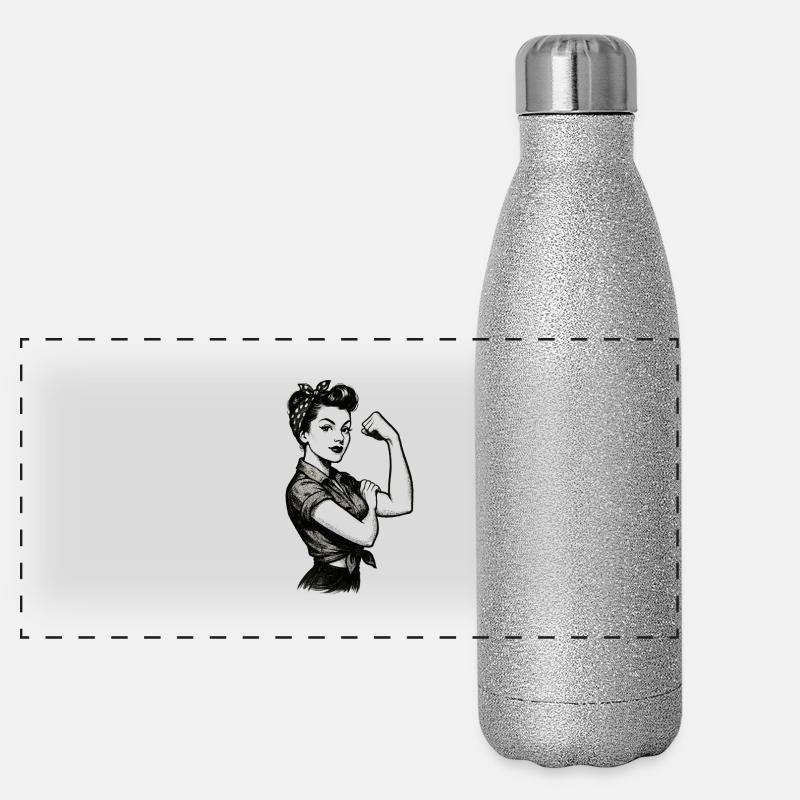 Strength Strong Woman Rockabilly Style Gift Panoramic Glitter Thermal Bottle 500 ml