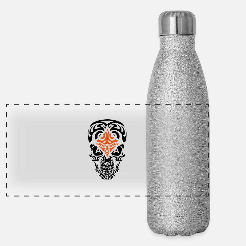 tribal death head skull as tile poker 1 Panoramic Glitter Thermal Bottle 500 ml
