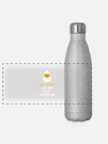 Küken Schüler Schule Einschulung 1. Klasse Quotes - Panorama Glitzer Isolierflasche 500 ml - Silber Glitzer - Vorne