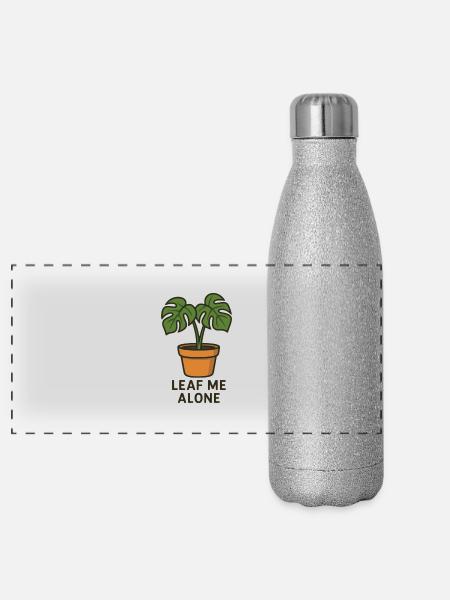 Leaf Me Alone – funny motif with monstera flowers - Panoramic Glitter Thermal Bottle 500 ml - silver glitter - Front