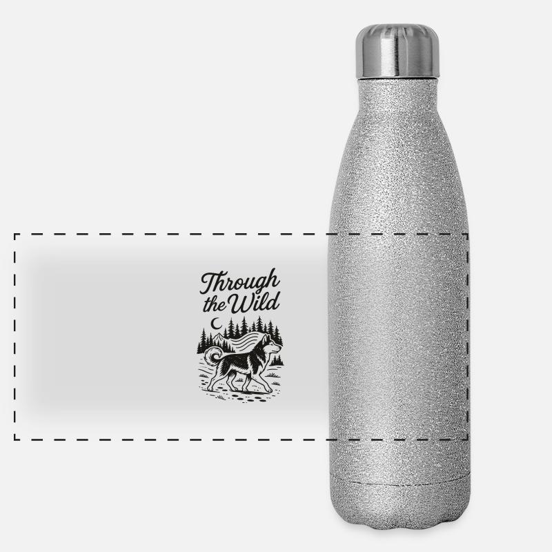 Husky durch die Wildness Panorama Glitzer Isolierflasche 500 ml