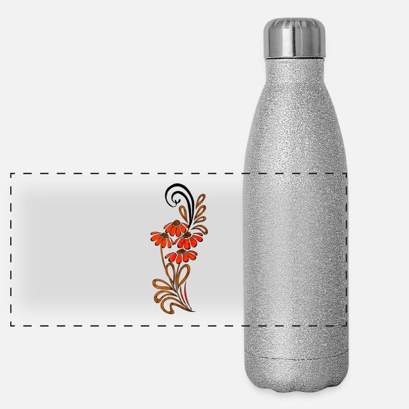 Fleur de Dahlia Oranger Tourbillon Design Gourde isotherme panoramique pailletée 500 ml