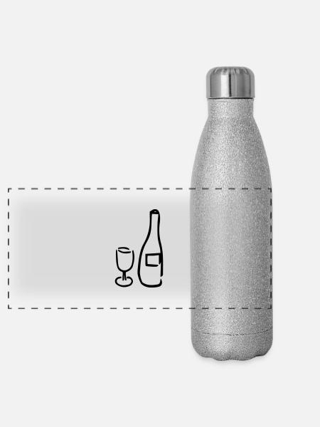 Weinflasche und Glas, traditionell,Flüssigkeit,Alk - Panorama Glitzer Isolierflasche 500 ml - Silber Glitzer - Vorne