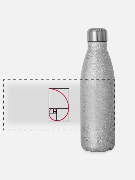 Fibonacci golden ratio type curve - Panoramic Glitter Thermal Bottle 500 ml - silver glitter - Front