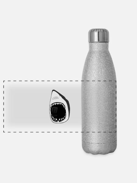 hai weisser weisser shark wal fisch tauchen gebiss - Panorama Glitzer Isolierflasche 500 ml - Silber Glitzer - Vorne
