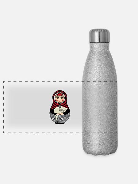 Matryoshka matryoshka poupée russe chat - Gourde isotherme panoramique pailletée 500 ml - paillettes argentées - Devant