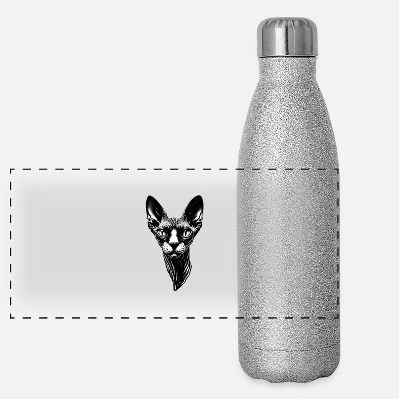 Runzlige Haarlose Katze Panorama Glitzer Isolierflasche 500 ml