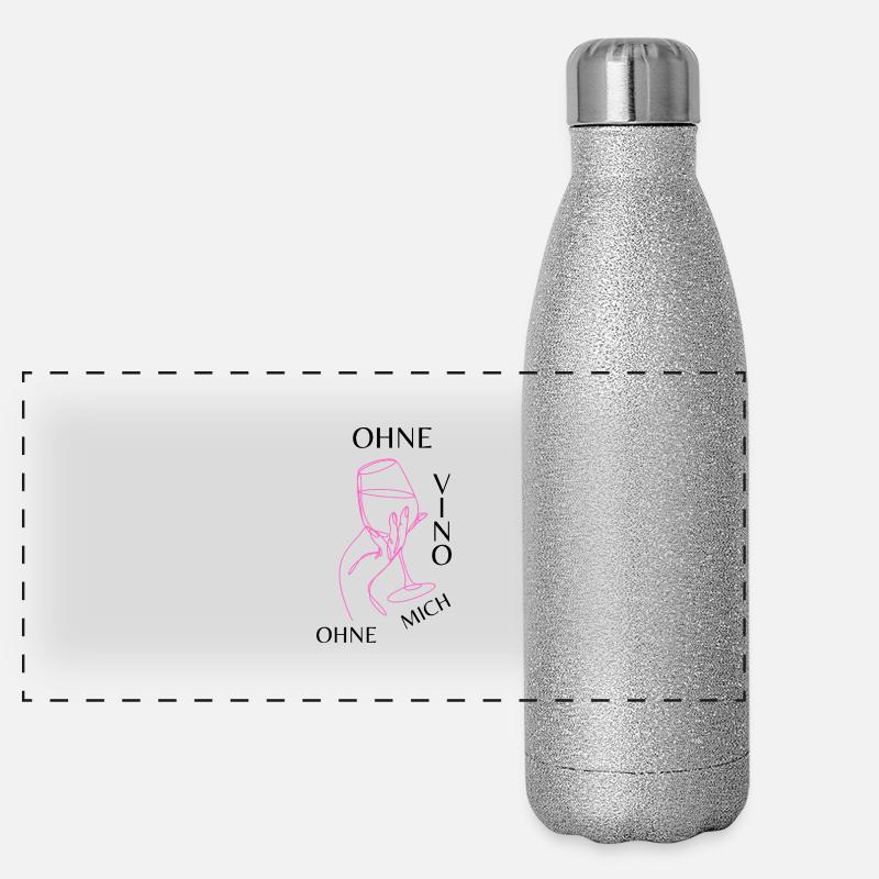 Ohne Vino ohne mich - Panorama Glitzer Isolierflasche 500 ml - Silber Glitzer
