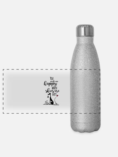 You make me happy - Panorama Glitzer Isolierflasche 500 ml - Silber Glitzer - Vorne